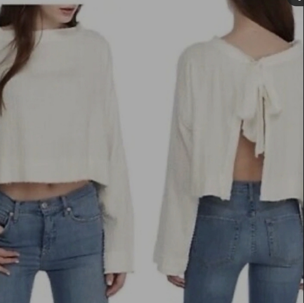 FREE PEOPLE NWT IVORY OPEN TIE BACK TEXTURED TOP size XS